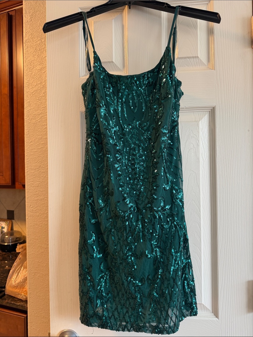 Crystal Doll Teal Green Sequin Mini Evening or Party Dress